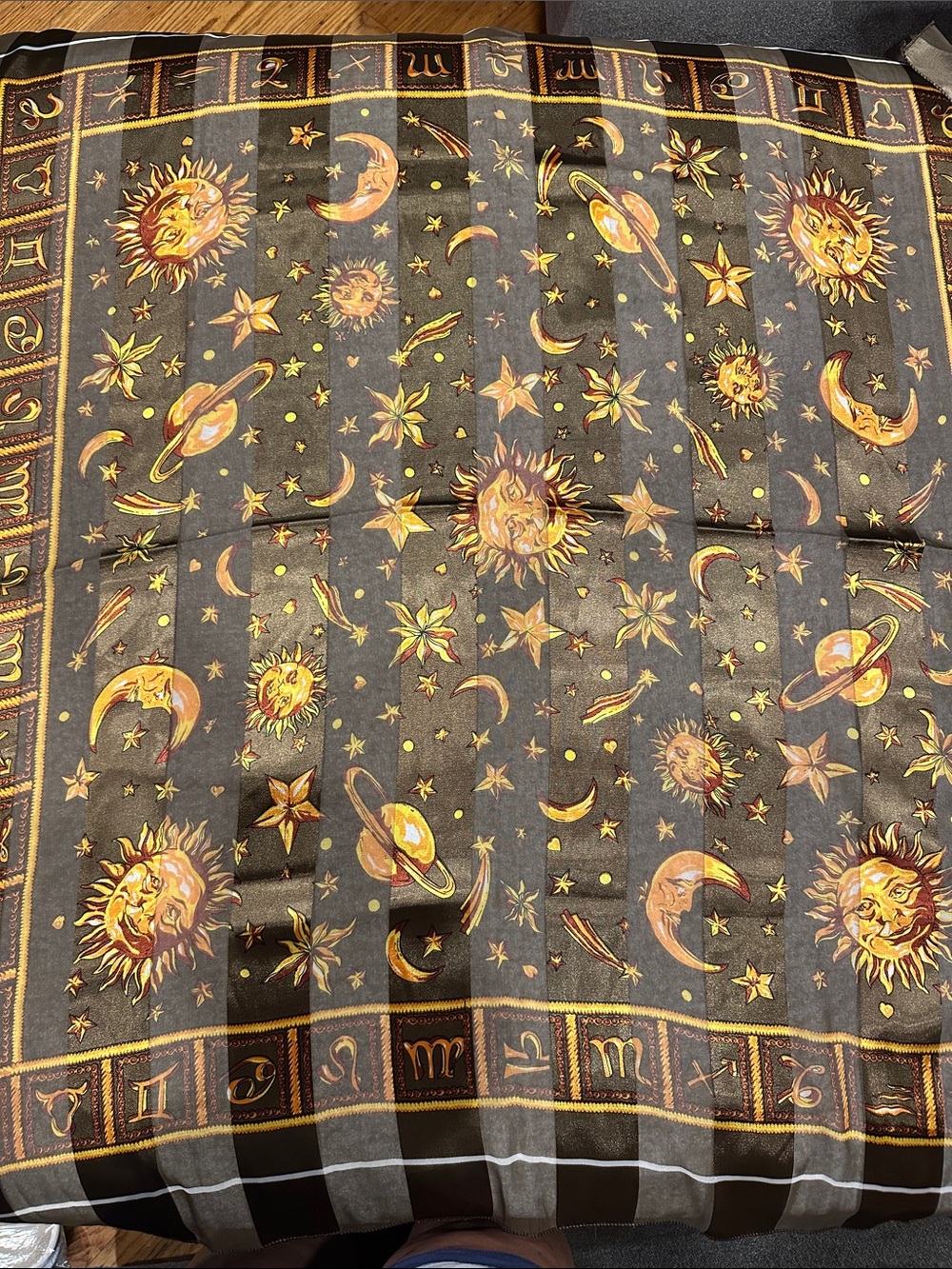 41x41 Celestial Sun & Moon Scarf - Black with Gold Accents